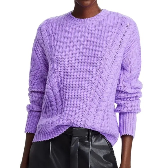 Luxurious 100% Cashmere Crewneck Cable Knit Sweater By Aqua in purple - Picture 5 of 6